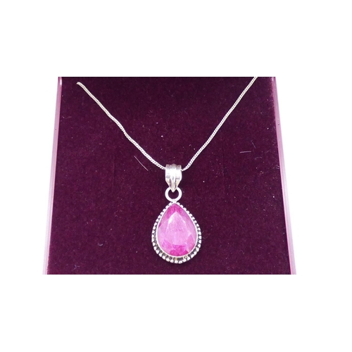 468 - Sterling Silver and Ruby Pendant with Chain and Presentation Box