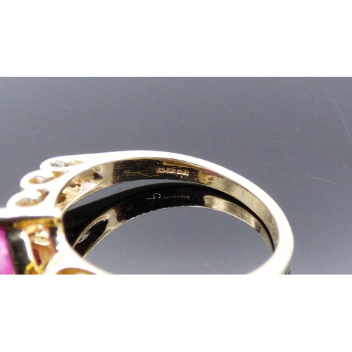 469 - Hallmarked Birmingham Gold 375 Ruby and Diamond Ring (Size N) Complete with Presentation Box