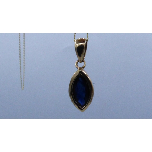 484 - Gold 375 Sapphire Pendant with Chain and Presentation Box