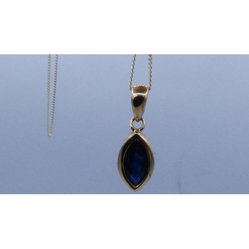 484 - Gold 375 Sapphire Pendant with Chain and Presentation Box