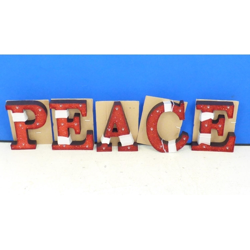 620 - Red Illuminated Letters that Spell out 'Peace' New in box