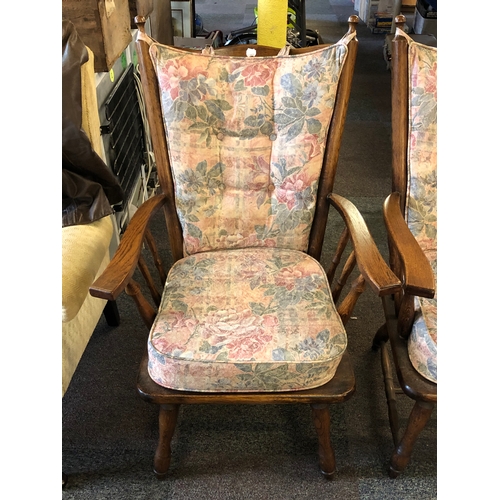 595 - Two Vintage Wooden Armchairs With Cushions