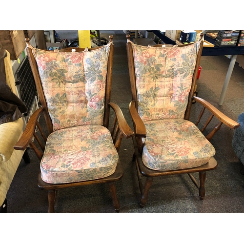 595 - Two Vintage Wooden Armchairs With Cushions