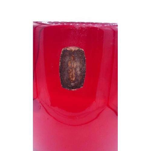 262 - Whitefriars Ruby Ovid Vase with Label (6.5