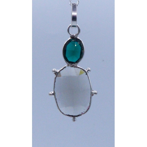 322 - Silver 925 Twin Stoned Pendant with Chain and Presentation Box