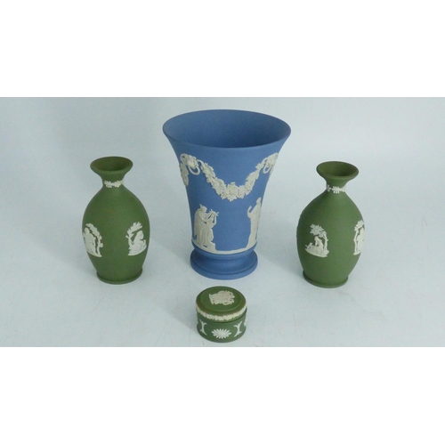 445 - Four Pieces of Wedgwood Jasperware including Vases and Trinket Pot