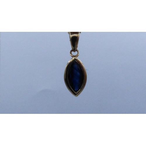 484 - Gold 375 Sapphire Pendant with Chain and Presentation Box