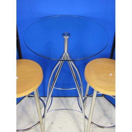 584 - Three Piece Beach Chrome and Glass Bistro Set