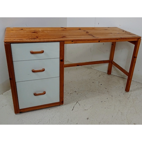 593 - Pine Topped Desk With 3 Drawers Measures 53x21x29 inches Approx