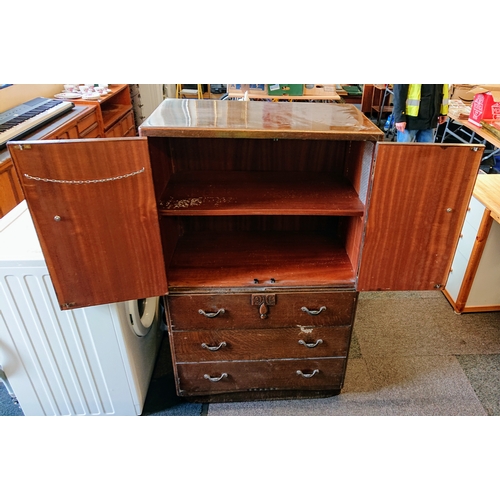 599 - Vintage Tallboy with 3 Drawers and shelved cupboard. Measures approx 30 inches wide x 18 deep and 50... 