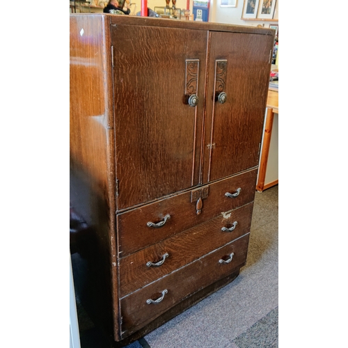 599 - Vintage Tallboy with 3 Drawers and shelved cupboard. Measures approx 30 inches wide x 18 deep and 50... 