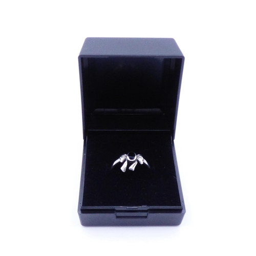 190 - Silver 925 Black Stoned Bow Ring Complete with Presentation Box (Size L)