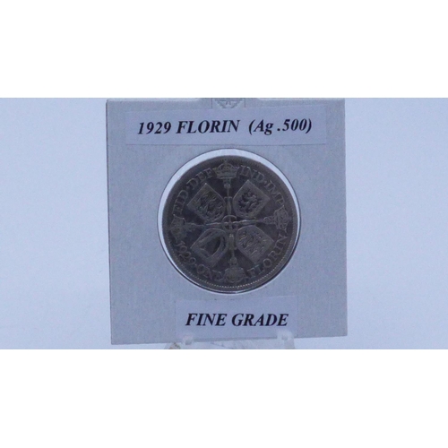 208 - George V Silver 1929 Florin (Fine Grade)