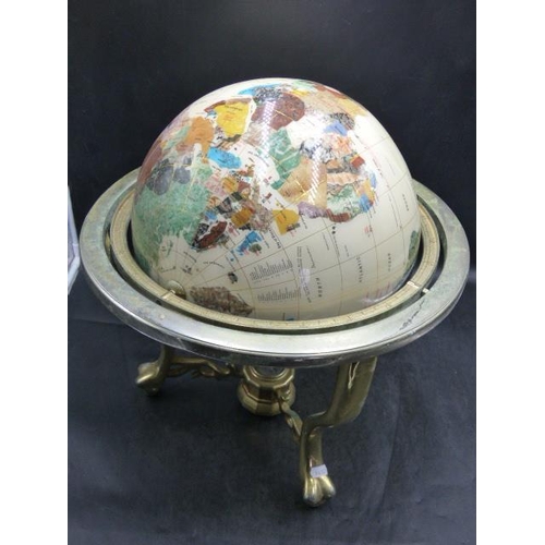 122 - Large Gemstone Globe on Brass Mount with Compass (16