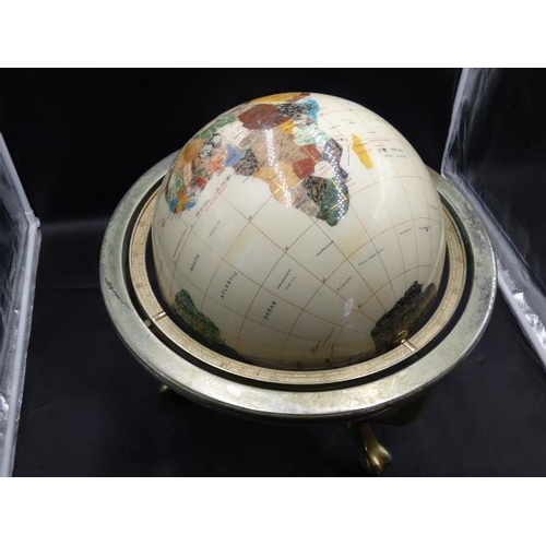 122 - Large Gemstone Globe on Brass Mount with Compass (16