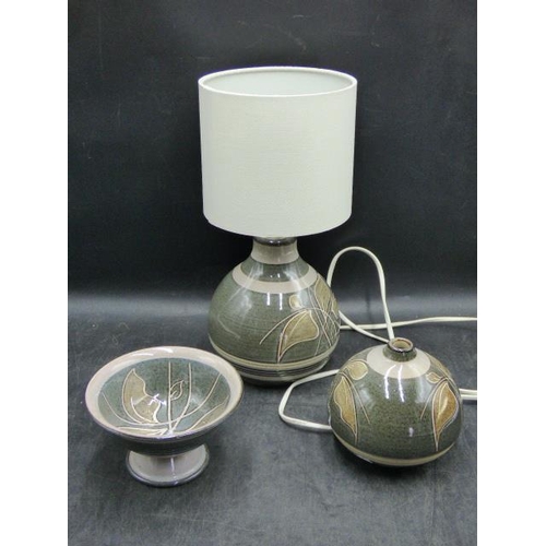 130 - Matching Denby Lamp, Vase and Bowl