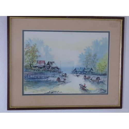 150 - Framed and Glazed watercolour depicting fishing scene (20