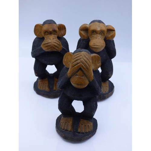 159 - Three Wise Monkey's Hand carved Figures (6