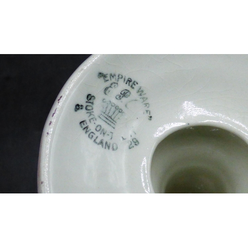 175 - Purple Pottery Empire Ware Dressing Table Set to include Candlesticks