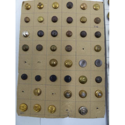 113 - Six Cards of uniform buttons from 19th century onwards. Mainly British Army, some Naval and Police