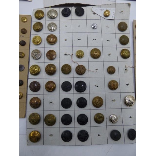 113 - Six Cards of uniform buttons from 19th century onwards. Mainly British Army, some Naval and Police