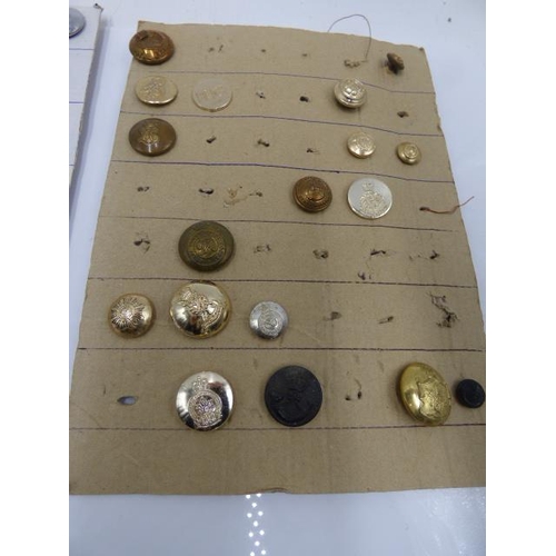 113 - Six Cards of uniform buttons from 19th century onwards. Mainly British Army, some Naval and Police