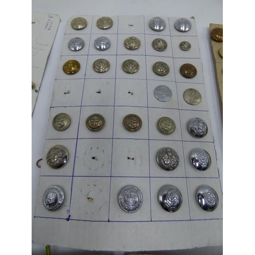 113 - Six Cards of uniform buttons from 19th century onwards. Mainly British Army, some Naval and Police