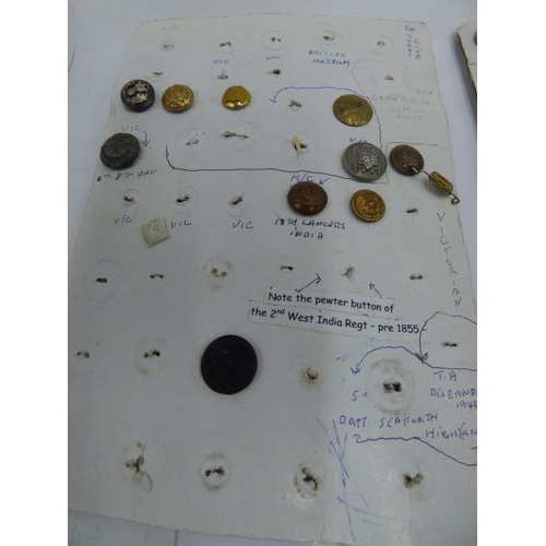 113 - Six Cards of uniform buttons from 19th century onwards. Mainly British Army, some Naval and Police