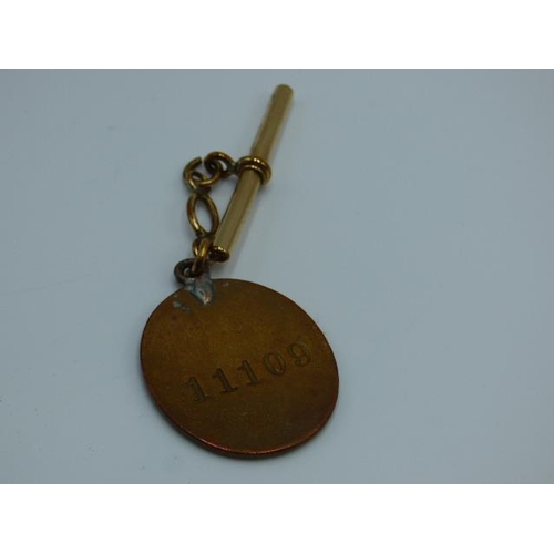 125 - WWI St John ambulance war service medal. Numbered on the back 11109. Suspended from a fob bar