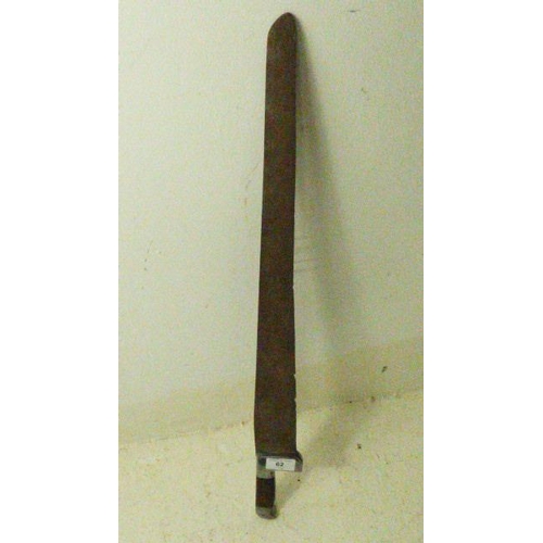 62 - Sword with wooden grips and single edged blade. 68cm long