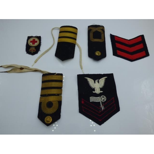 70 - Royal Navy officers shoulder board epaulettes plus 3 other Naval badges and chevrons