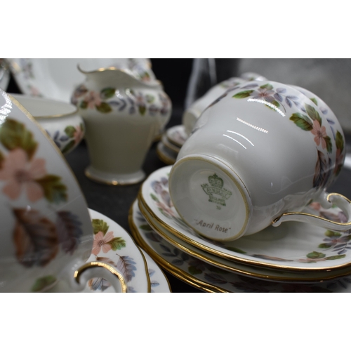 107 - Aynsley April Rose 37 Piece Tea Set including Milk Jug and Sugar Bowl