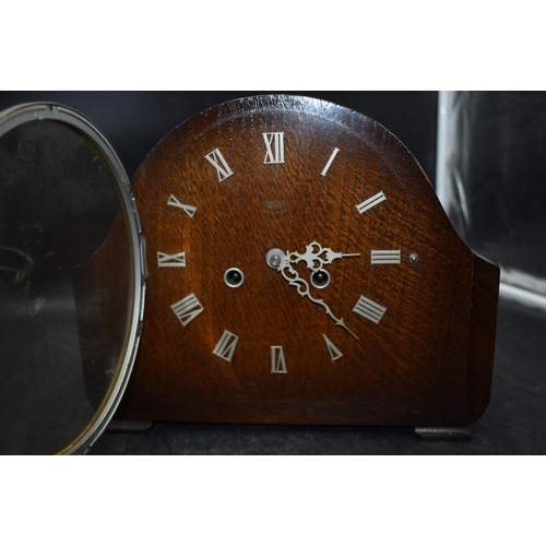 118 - Smiths Enfield Wood Cased Mantle Clock Complete with Key and Pendulum