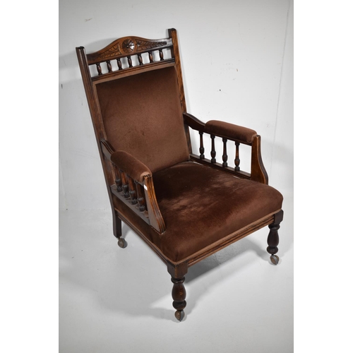 129 - Wood and Fabric Bedroom Chair on Castors (Approx 25