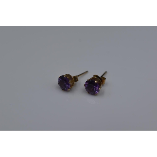 5 - Pair of Gold 375 Hallmarked Purple Stoned Drop Earrings and other in Presentation Box