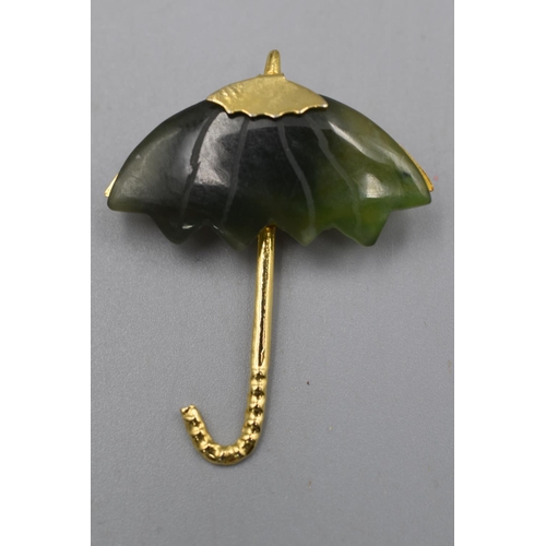 51 - Jade Umbrella Brooch in Display Case