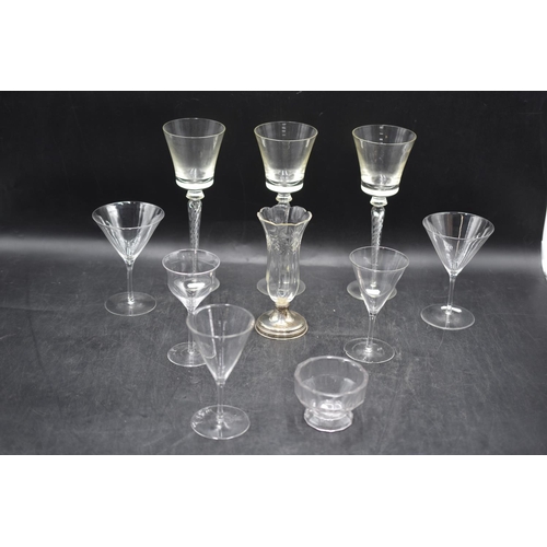 60 - Selection of Mixed Glassware including 3 Georgian Twisted Stem Wine Glasses, Hallmarked Silver and G... 