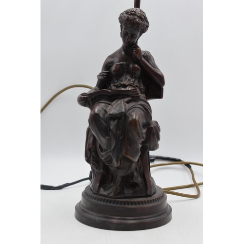 70 - Art Nouveau Lamp Depicting Lady Reading Complete with Glass Shade (22