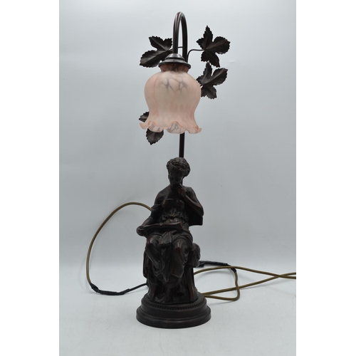 70 - Art Nouveau Lamp Depicting Lady Reading Complete with Glass Shade (22