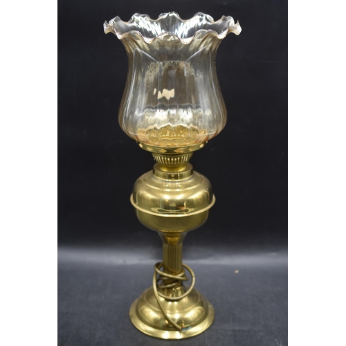 72 - Untested Brass Lamp with Glass Shade