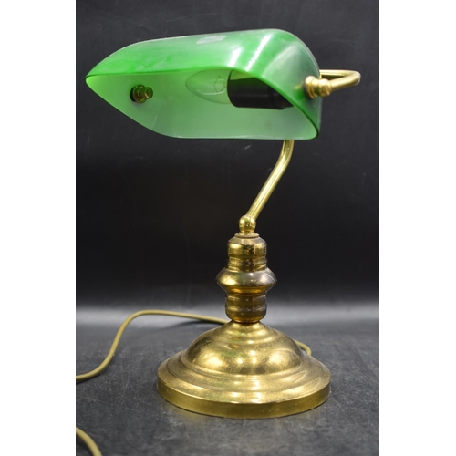 77 - Brass and Glass Traditional Style Bankers Lamp (will Require New Switch)