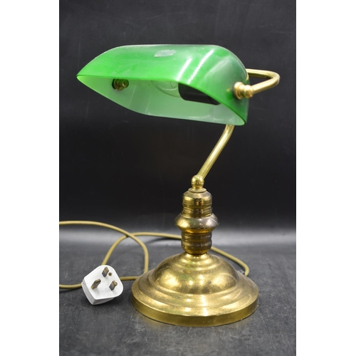 77 - Brass and Glass Traditional Style Bankers Lamp (will Require New Switch)