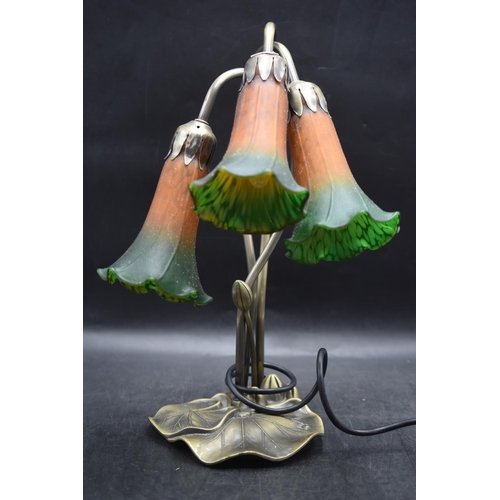 78 - Side Table Art Nouveau Base Lamp with Tulip Shades (working when tested) approx 16