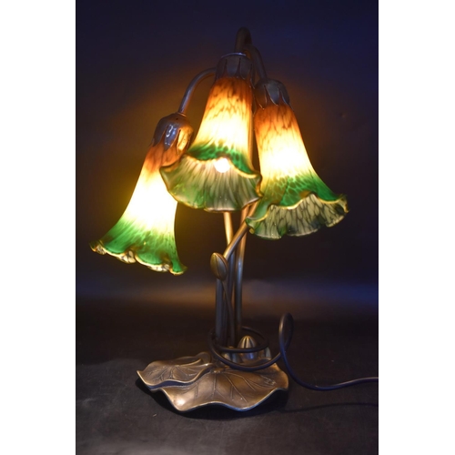 78 - Side Table Art Nouveau Base Lamp with Tulip Shades (working when tested) approx 16