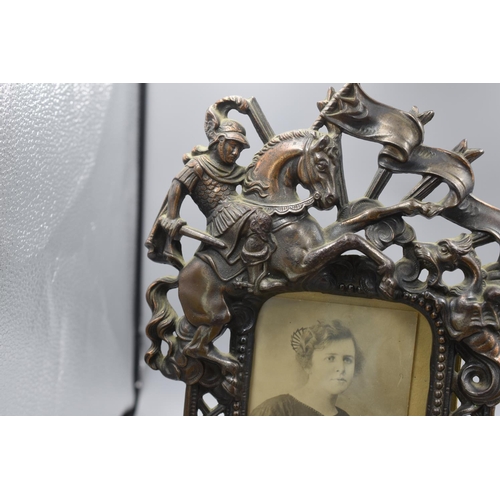 85 - Antique Beatrice Bronze Picture Photo Desk Frame Saint George & Dragon (13