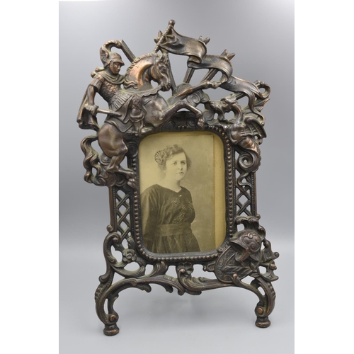 85 - Antique Beatrice Bronze Picture Photo Desk Frame Saint George & Dragon (13