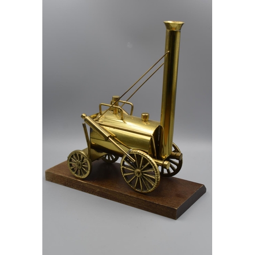 91 - Brass Model of Stephenson's Rocket Mounted on Wooden Plinth (9