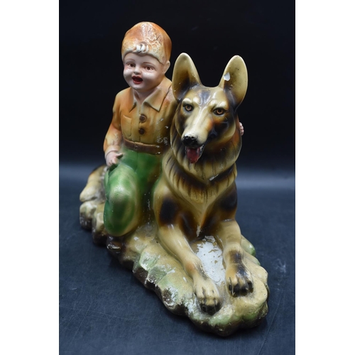 97 - Large Chalkware Figure of Man and Dog (Approx 16