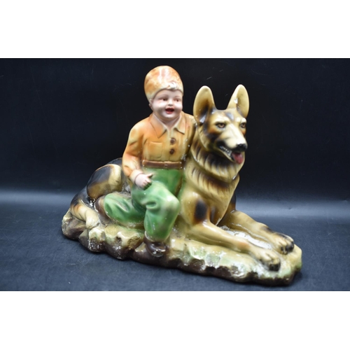 97 - Large Chalkware Figure of Man and Dog (Approx 16