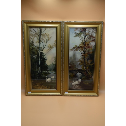 100 - Pair of Fine Quality Giclee Prints in Matching Gilt Frames depicting Swans (60cm x 30cm)